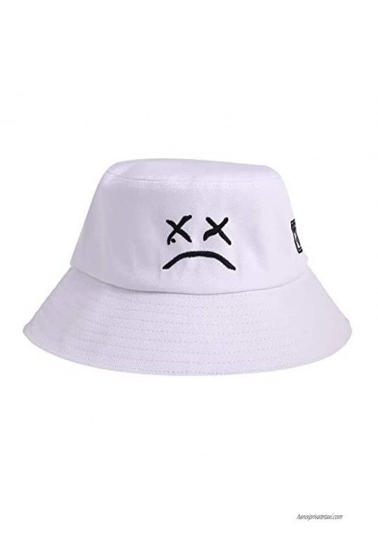 Embroidered Summer Lil Peep Bucket Hat for Women and Men Crying Face Bucket Hat Fisherman Cap for Teens