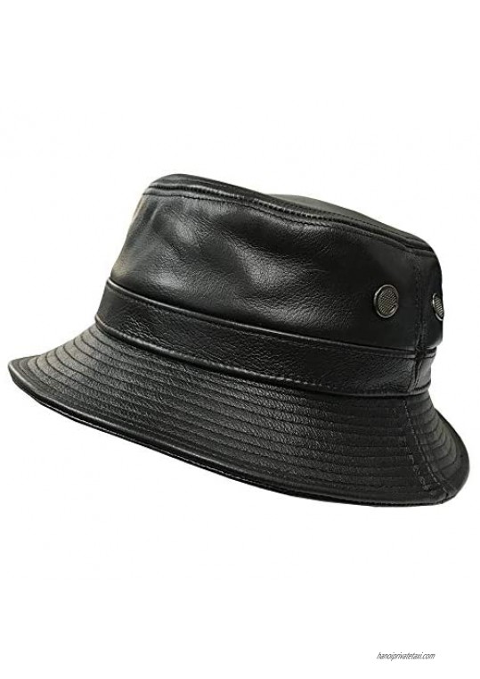 Emstate Black Cowhide Leather Bucket Hat Made in USA (Black)