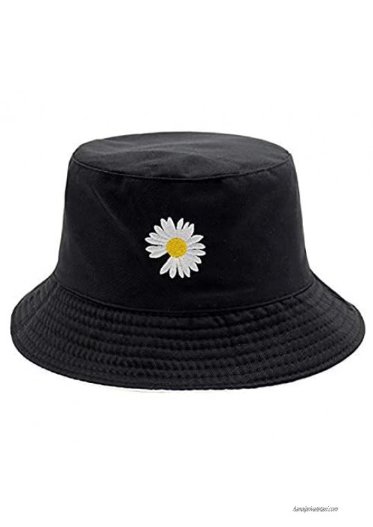 Flower Bucket Hat 100% Cotton Packable Summer Travel Bucket Beach Sun Hat Night Call Embroidery Visor Outdoor Cap