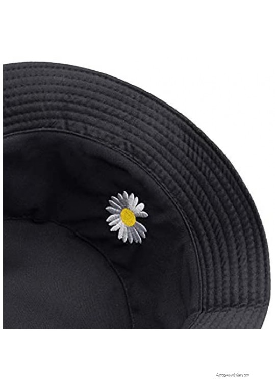 Flower Bucket Hat 100% Cotton Packable Summer Travel Bucket Beach Sun Hat Night Call Embroidery Visor Outdoor Cap