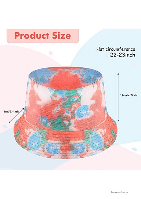Geyoga 2 Pieces Unisex Tie Dye Bucket Hat Double-Side-Wear Fisherman Cap Reversible Summer Beach Hat for Women Men Teens
