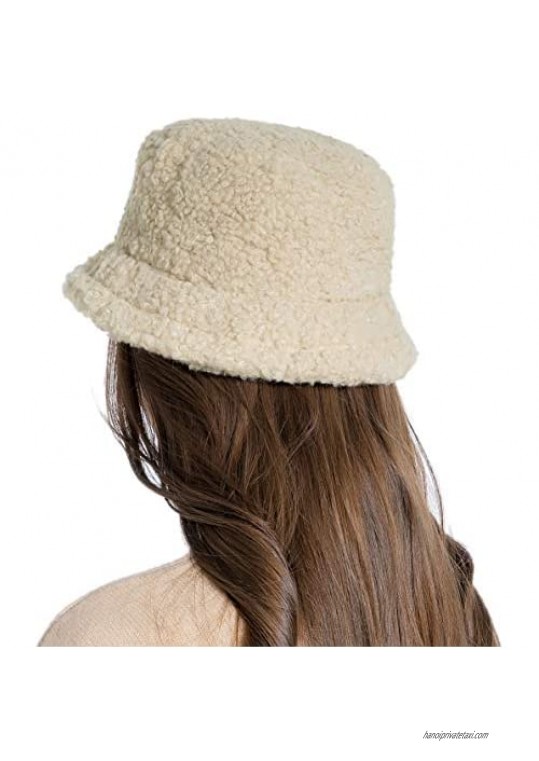 HICOSKY Women Winter Bucket Hat Warm Hats Cloche Faux Fur Fisherman Cap