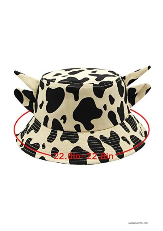JUMISEE Men Women Cotton Cow Print Bucket Hat Summer Beach Sun Hat Fisherman Hat with Cute Horn Ears