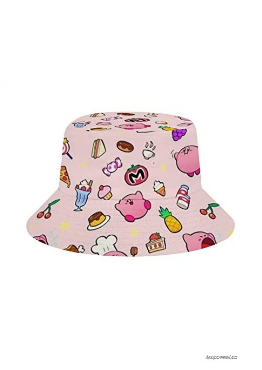 Kir-by Star Sandwich Beef Ice Cream Fisherman Caps UV&Sunproof Bucket Sun Hat Print Breathable Beach Summer Outdoor