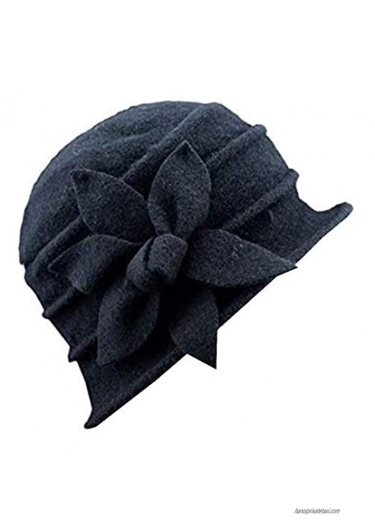 MACCHIASHINE Women's Winter Beanie Warm Wool Cloche Bucket Hat with Flower
