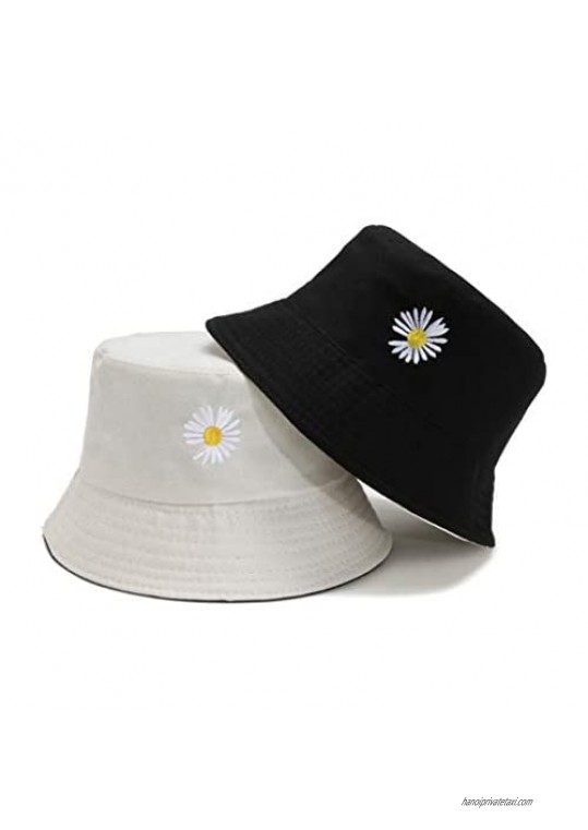 Medoore Flower Embroidery Bucket Hat Summer Travel Beach Sun Packable Hat Reversible Outdoor Cap