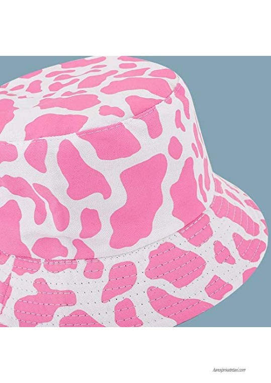 MNXA Unisex Zebra Cow Print Bucket Hat Folding Reversible Fisherman-Cap Summer Sun Hat 100% Cotton