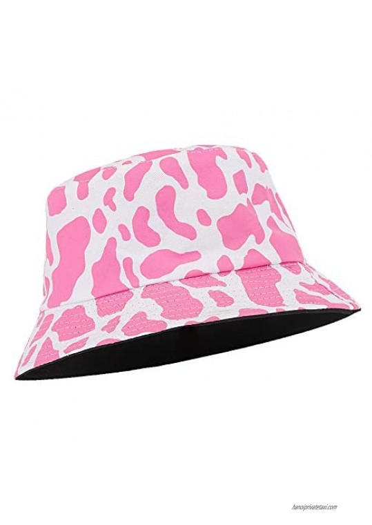 MNXA Unisex Zebra Cow Print Bucket Hat  Folding Reversible Fisherman-Cap Summer Sun Hat 100% Cotton