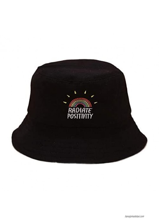 Mongous Summer Cute Rainbow Print Bucket Hat Cotton Twill Fisherman Sun Beach Cap