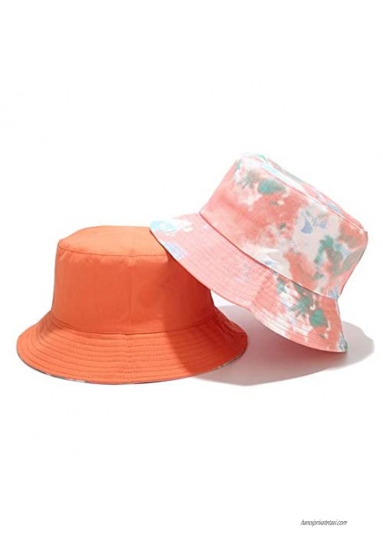 N A Unisex Print Bucket Hats for Women - Colorful Tie Dye Hat Summer Double Sides Packable Hat for Outdoor Travel