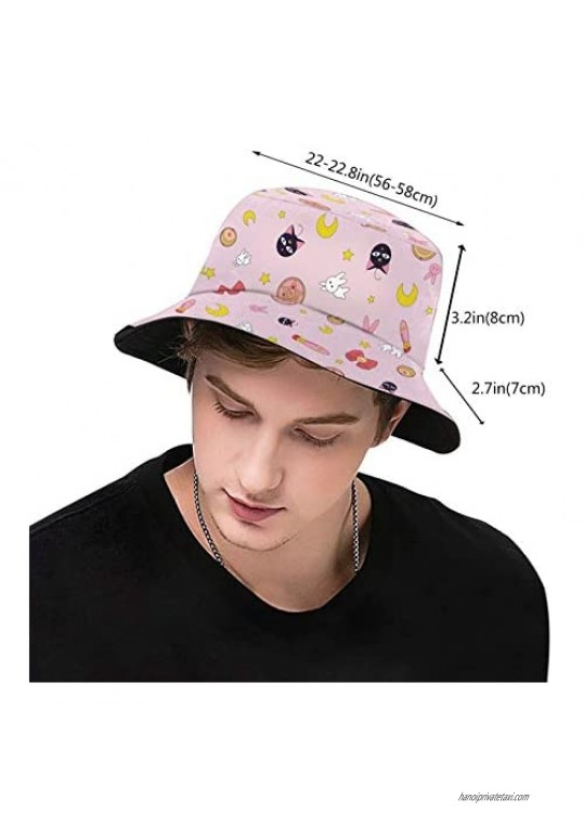 Okrwaxm Sailor Moon Anime Bucket Hat Pink Aesthetic Bucket Hats for Women Teens Girls Cute Summer Travel Beach Fisherman Hat