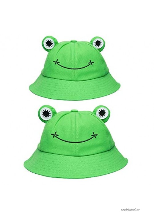 PANTIDE 2 Packs Cute Frog Bucket Hats Parent-Child Hats Green Wide Brim Fisherman Hats Polyester Bucket Summer Sun Protection Anti UV Hats Packable Unique Family Matching Hats for Parent and Kid