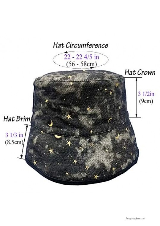 SINLOOG Cotton Bucket Hat Star Sky Print Reversible Sun Hat Packable Fisherman Cap
