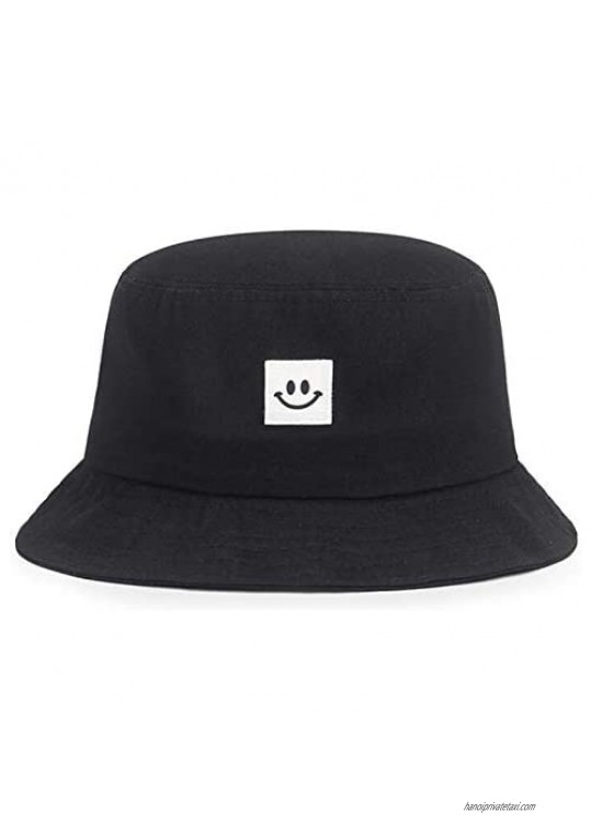 Smile-Face Bucket Hats Foldable Beach Sun-Hats Fisherman Hats for Women Men…