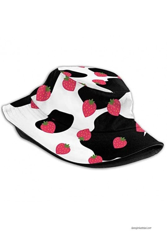 Strawberry Cow Bucket Hat Foldable Summer Outdoor Travel Sun Fisherman Cap