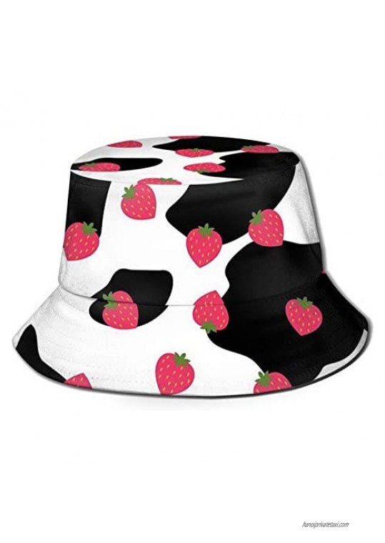 Strawberry Cow Bucket Hat Foldable Summer Outdoor Travel Sun Fisherman Cap