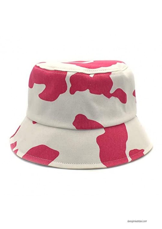 Unisex Cow Print Bucket Hat Foldable Black White Pink Pattern Fisherman Cap Summer Sun Hats for Women Men Girls