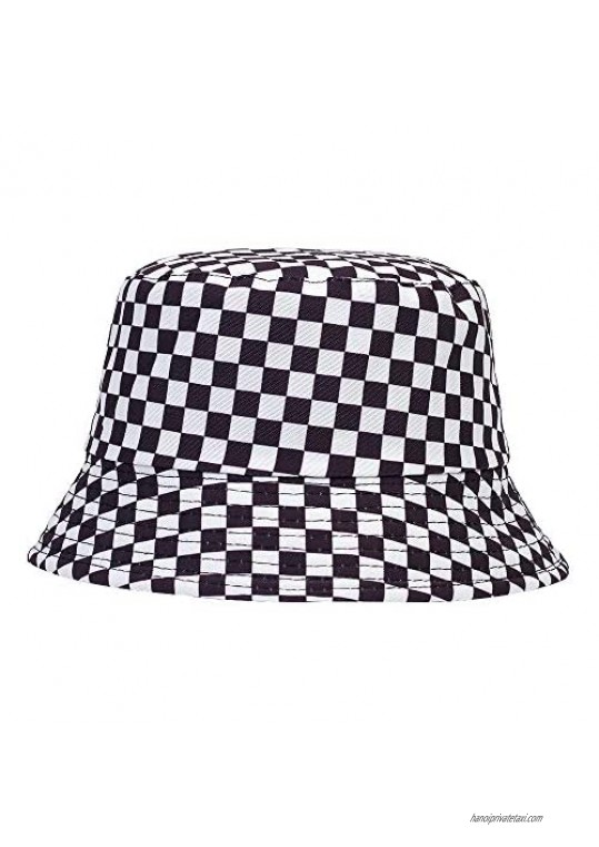 VORON Lattice Leaf Print Bucket Hat Summer Travel Bucket Beach Sun Hat Embroidery Outdoor Cap for Women Men