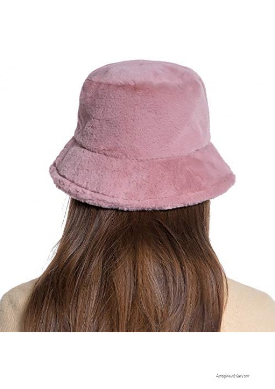 Winter Bucket Hat Women Warm Hats Vintage Faux Fur Fisherman Cap