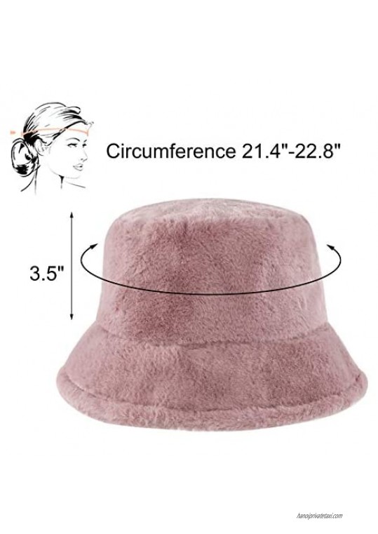 Winter Bucket Hat Women Warm Hats Vintage Faux Fur Fisherman Cap