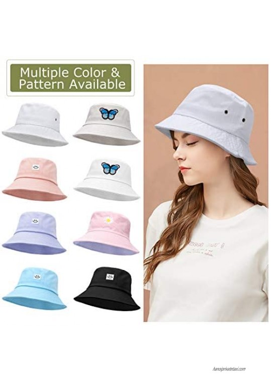 Women Bucket Hats - Summer Fisherman Hat Men Cotton Plain Bucket Hat Foldable Beach Sun Hats for Women Men
