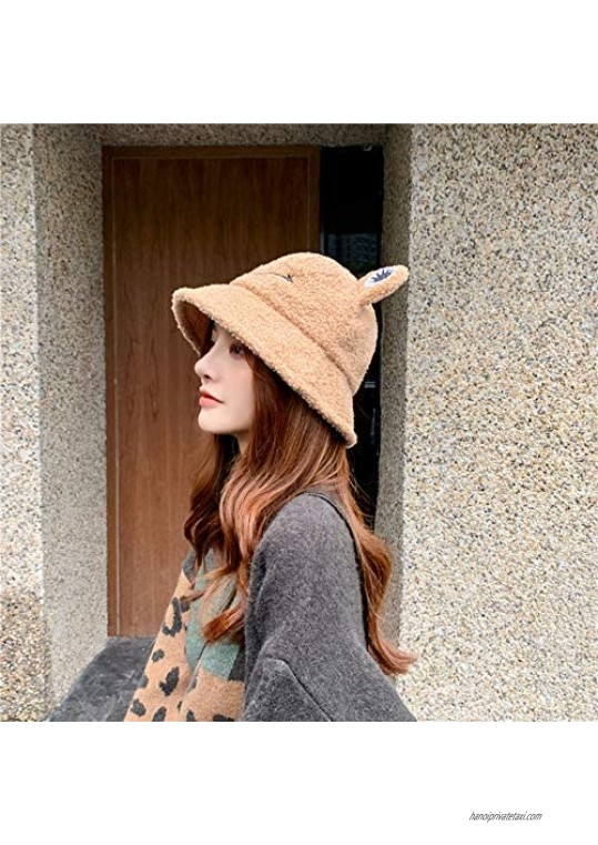 Women Leopard Print Faux Fur Bucket Hat Fluffy Plush Winter Warm Fisherman Cap Cloche Hat for Unisex Adults Teens