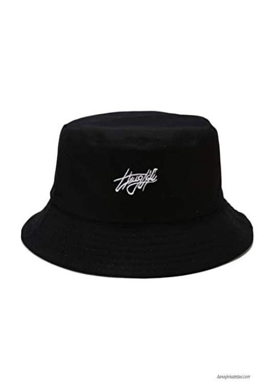 Women Men Letter Graphic Bucket Hat Double-Side Reversible Fisherman Cap Sun Hat