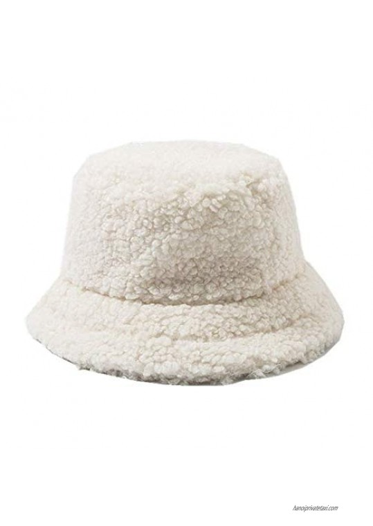Womens Lambs Wool Bucket Hat Japanese Cute Girls Outdoor Sports Fisherman Cap for Women Casual Winter Warm Hat