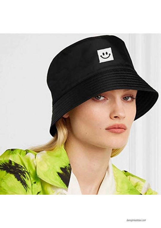 XuoAz Womens Smile Face Bucket Hat Fisherman Cap Black