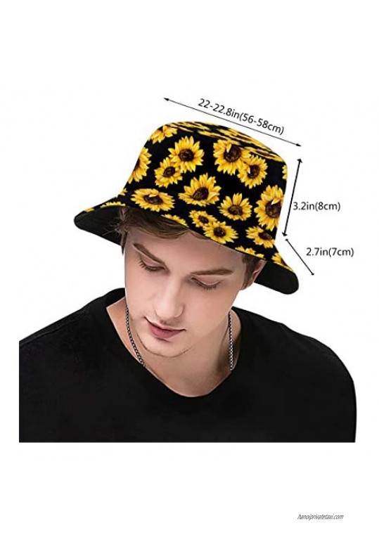 Yellow Sunflower Bucket Hat Reversible Fisherman Cap Beach Sun Hats for Men Women Boys and Girls