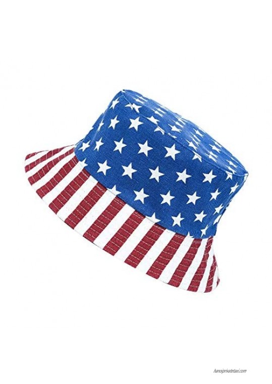 YYDiannaWu American Style Bucket Hats Packable Stars and Stripes Canvas Sun Caps Reversible Fishman Caps