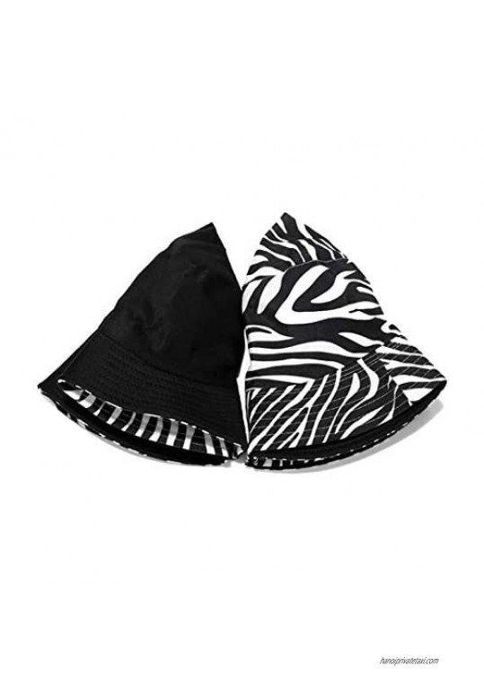 Zebra Print Bucket Hat Funny Animal Pattern Fisherman Cap Reversible Packable Sun Hats for Women Men White