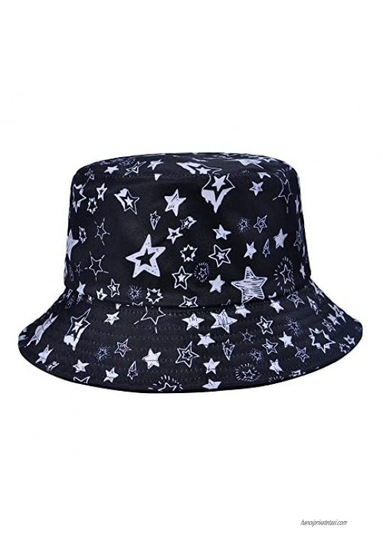 ZLYC Unisex Travel Lovely Print Bucket Hats for Women Men Summer Cute Outdoor Fishmen Cap