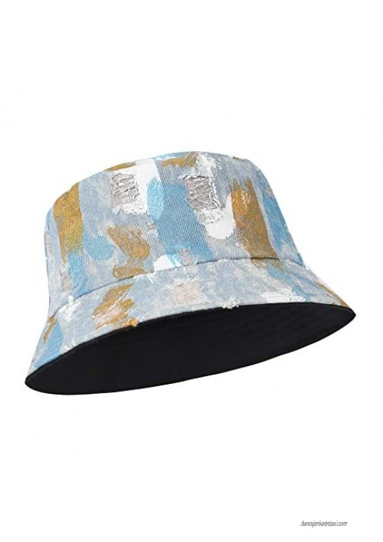 ZLYC Unisex Washed Cotton Denim Bucket hat for Women Men Summer Sun hat Fishman Cap