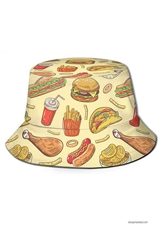 ZREXUO Fast Food Unisex Print Single-Side-Wear Fashion Bucket Hat  Many Patterns