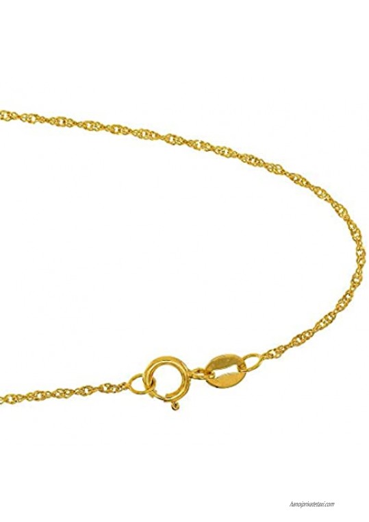 10k Solid Gold Yellow Or White 1.5 mm Singapore Chain Anklet  Spring Ring Clasp - 9" 10"