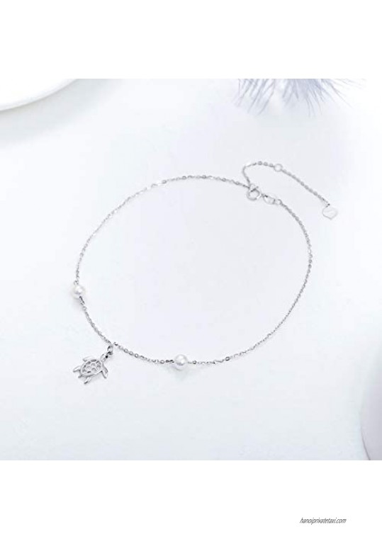 14k Gold Sea Turtle Anklet for Women Real Gold Ankle Bracelet Jewelry Gifts for Animal Lovers 8.6+0.8+0.8 Inch