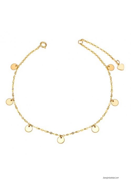 18K Gold Anklets for Women  Yellow Gold Dot Disc Foot Ankle Bracelet Jewelry for Her  7.5"-9"