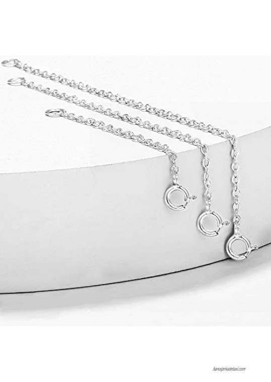 3 Pack Sterling Silver Necklace Extenders-Extension for Bracelet Anklet Jewelry Extension