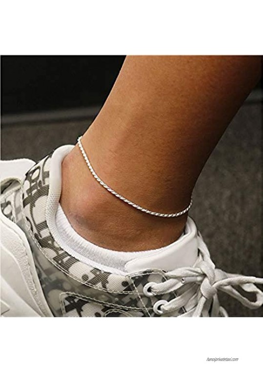 925 Sterling Silver Anklets For Women Ankle Bracelets for Women Basic Chain Link Anklets For Women Rope Chain Curb Chain Anklet Figaro Chain