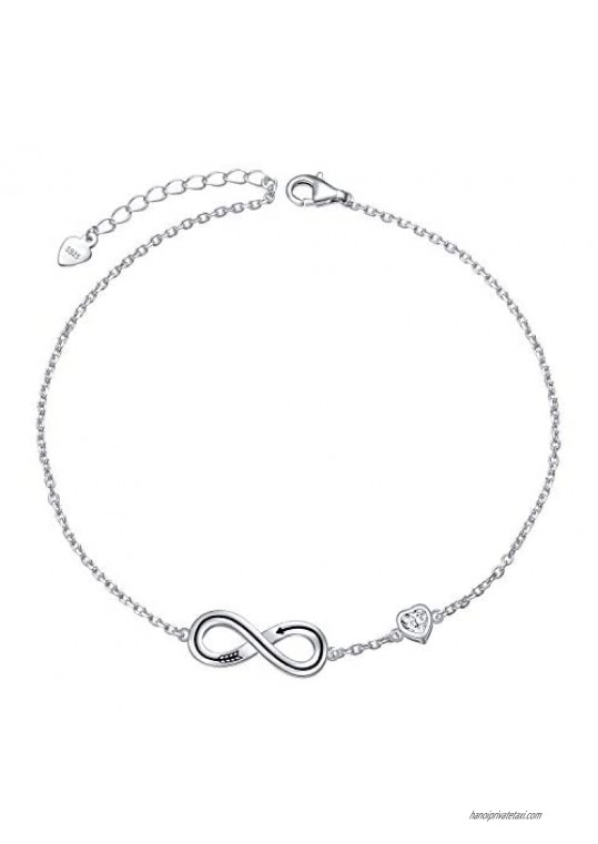 925 Sterling Silver Infinity Anklet Endless Love Symbol Charm with Arrow Best Gifts Beach Casual Bracelet Jewelry Adjustable Foot Ankle for Women Girls