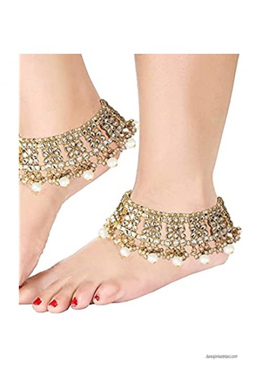 Aheli Set of 2 Indian Traditional Faux Kundan Designer Anklets Ethnic Wedding Fashion Jewelry for Women