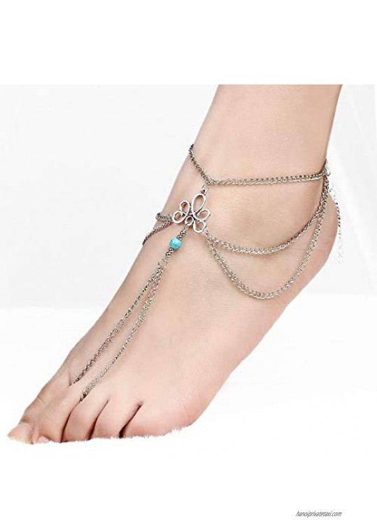 Anglacesmade Bohemian Foot Anklet with Turquoise Beach Barefoot Sandals Jewelry Summer Ankle Bracelet for Women and Girls