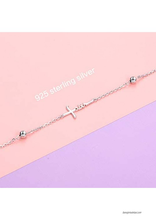 Anklet for Women 925 Sterling Silver Boho Beach Foot Chain Crescent Star Moon Beaded Anklet for Teen Girls 9-10 inch