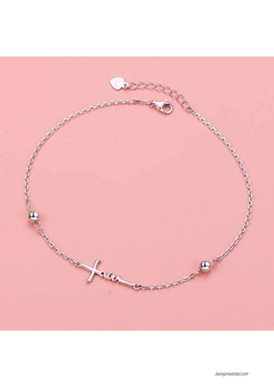 Anklet for Women 925 Sterling Silver Boho Beach Foot Chain Crescent Star Moon Beaded Anklet for Teen Girls 9-10 inch