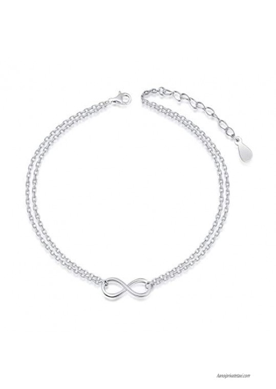 Anklet for Women S925 Sterling Silver Adjustable Foot Ankle Bracelet (11 inch double chain)