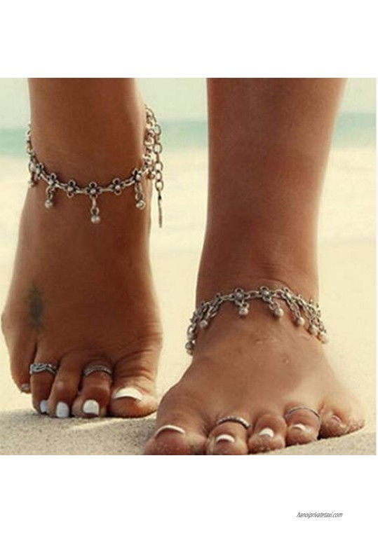 Artmiss Boho Anklet Vintage Beads Ankle Bracelet Foot Jewelry for Women Summer Barefoot Beach Anklet（set of 2）