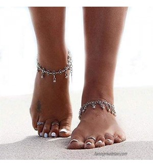 Asooll Vintage Boho Beaded Anklet Silver Ankle Bracelet Foot Jewelry Summer Barefoot Beach Anklet for Women and Girls(1PC)