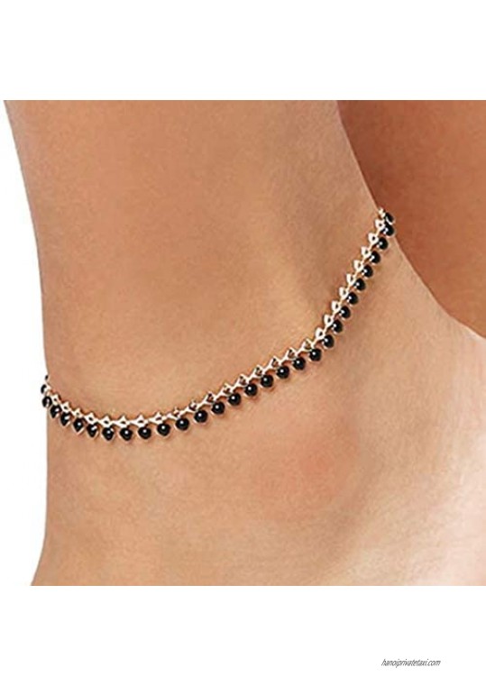 Aukmla Boho Bead Anklets Chain Silver Beach Foot Bracelets Jewelry for Women and Girls