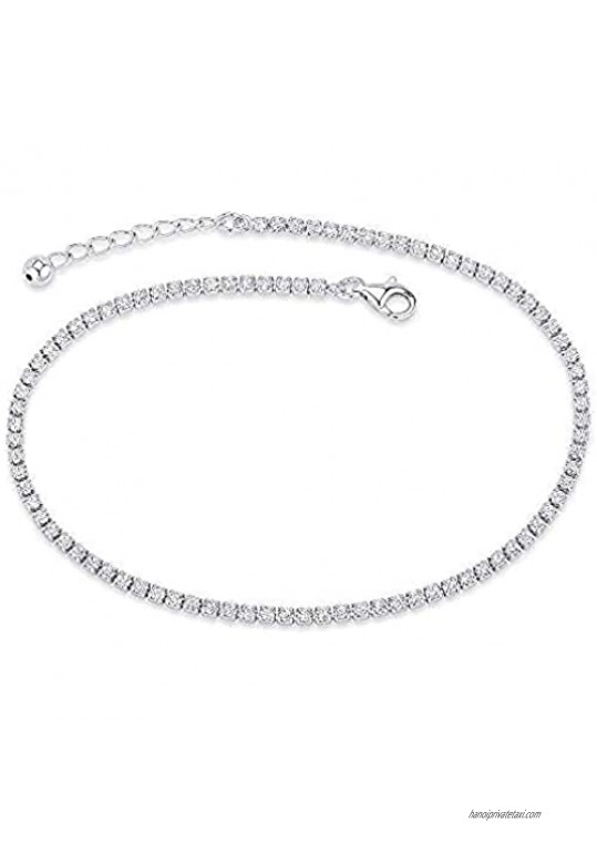Bling Bling NY Women's Platinum Plated 14K Gold Plated 925 Sterling Silver Cubic Zirconia Anklet Bracelet Adjustable Tennis Anklet 9-10 inches